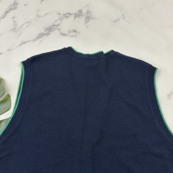 Koret Womens Vintage 90s Sweater Vest Size L Navy Blue Green Floral Embroidered - Picture 7 of 9